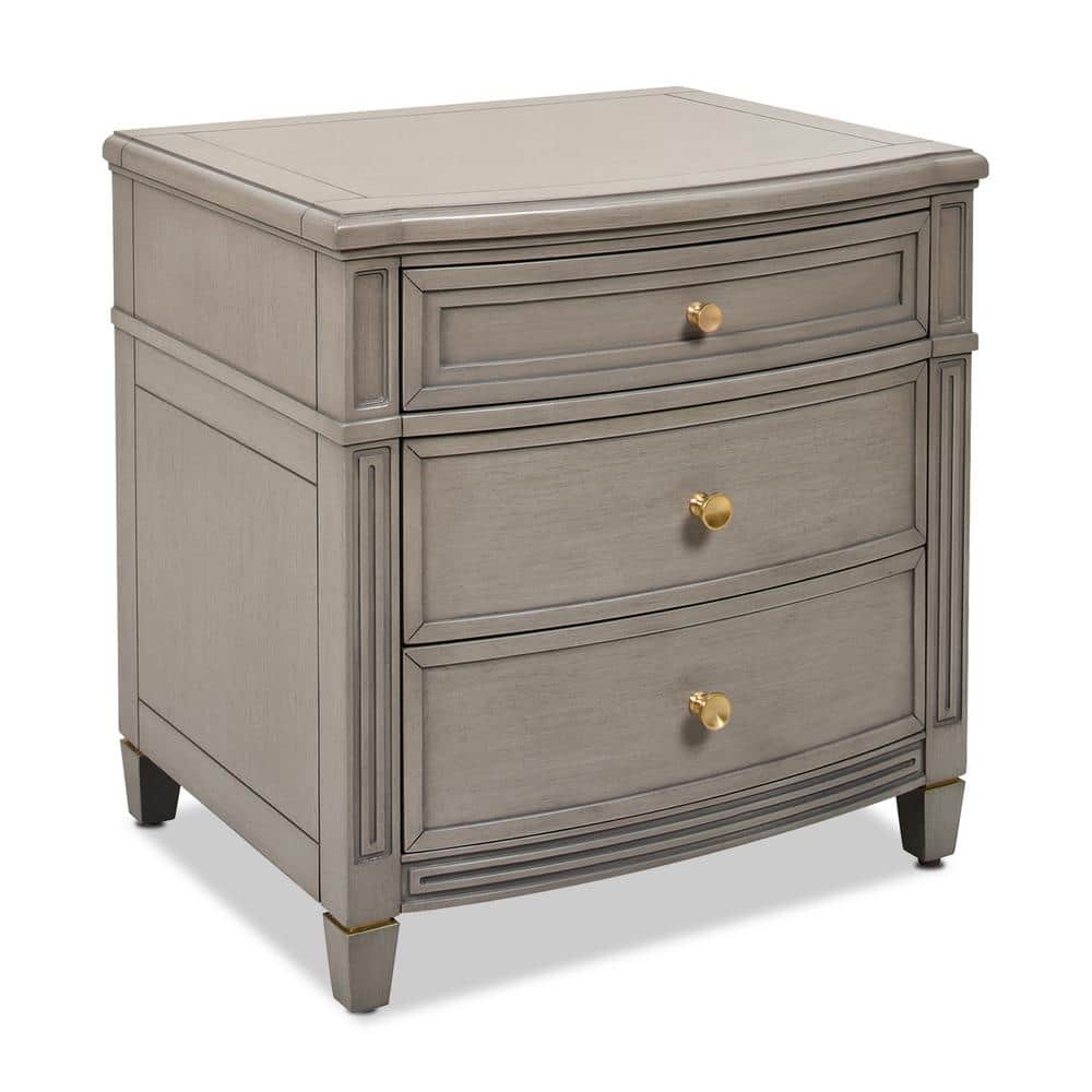Dauphin Grey Cashmere 3-Drawer Nightstand with Gold Accents