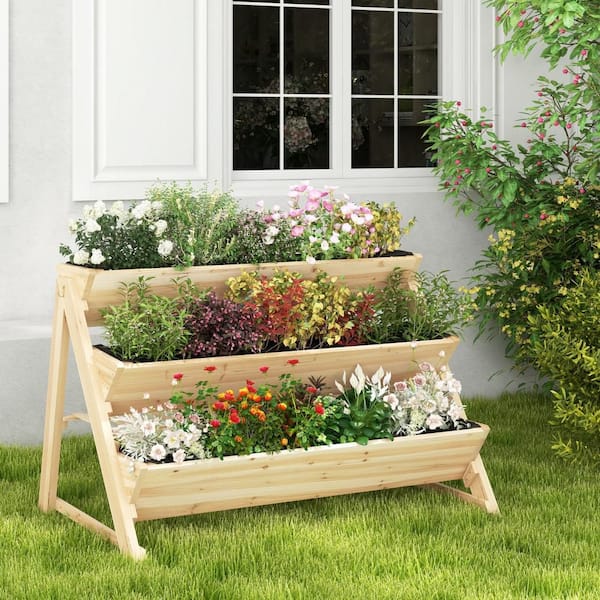 HONEY JOY Outdoor Natural Fir Wood and Non-Woven Fabric Raised