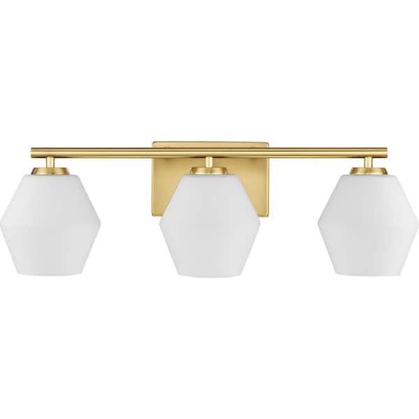 Copeland Collection 24 in. 3-Light Brushed Gold Vanity Light with Etched Opal Glass Shades