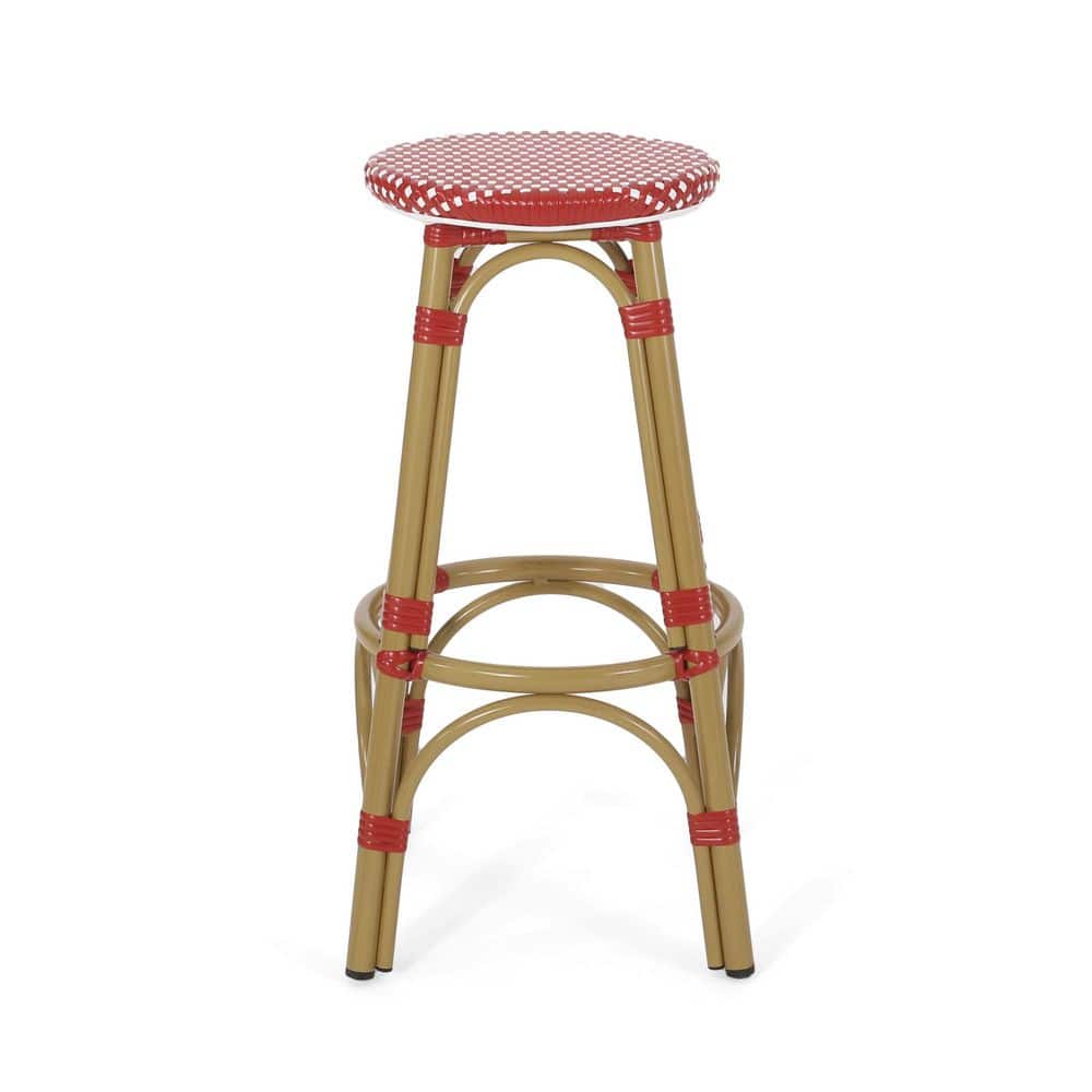 Starla French-Inspired Red and White Bamboo-Finish 29.5" Outdoor Barstools