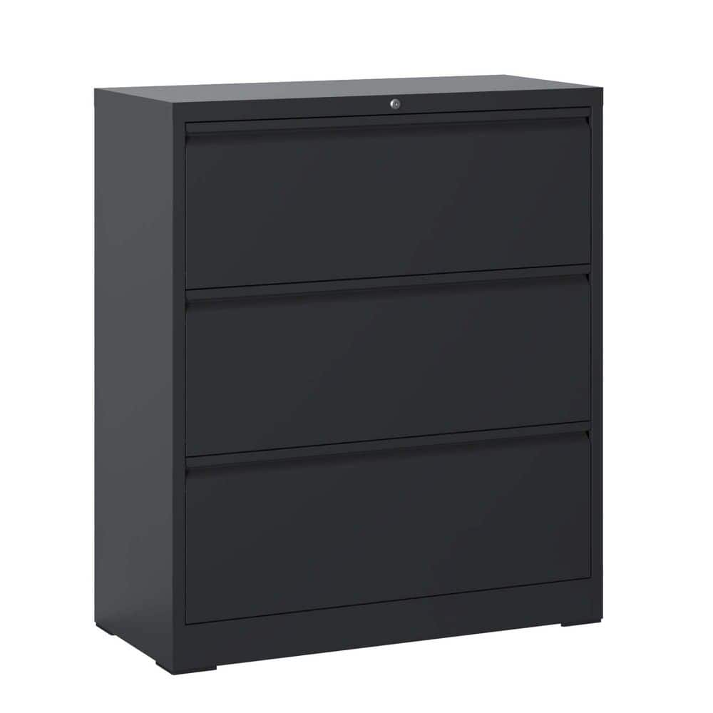 3 Drawer Black File Cabinet with Lock