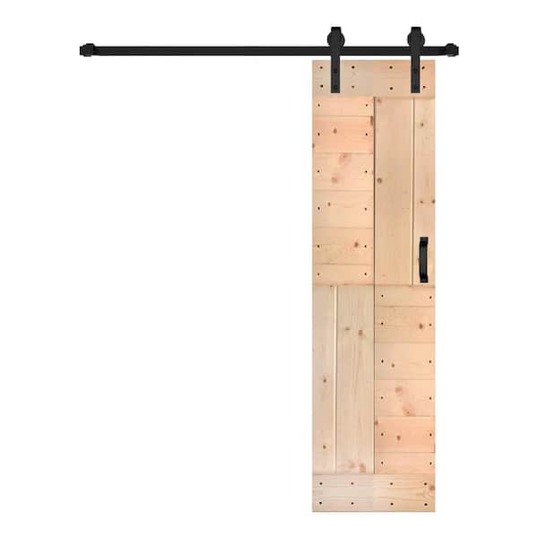 ISLIFE S Series 24 in. x 84 in. Unfinished DIY Solid Wood Sliding Barn Door with Hardware Kit