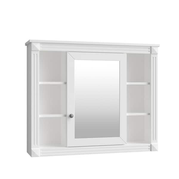 35 in. W x 7.1 in. D x 28.7 in. H White Rectangular Wall Mounted Bathroom MDF Medicine Cabinet with Mirror, Open Shelves
