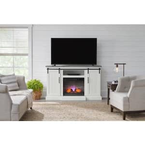Kerrington 60 in W. Freestanding Media Console Electric Fireplace TV Stand in White with Gray Top