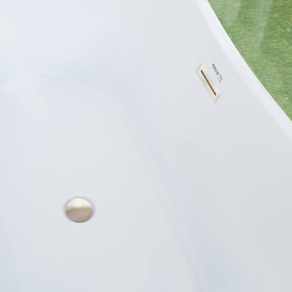 67" White Acrylic Freestanding Soaking Bathtub with Brushed Nickel Trim