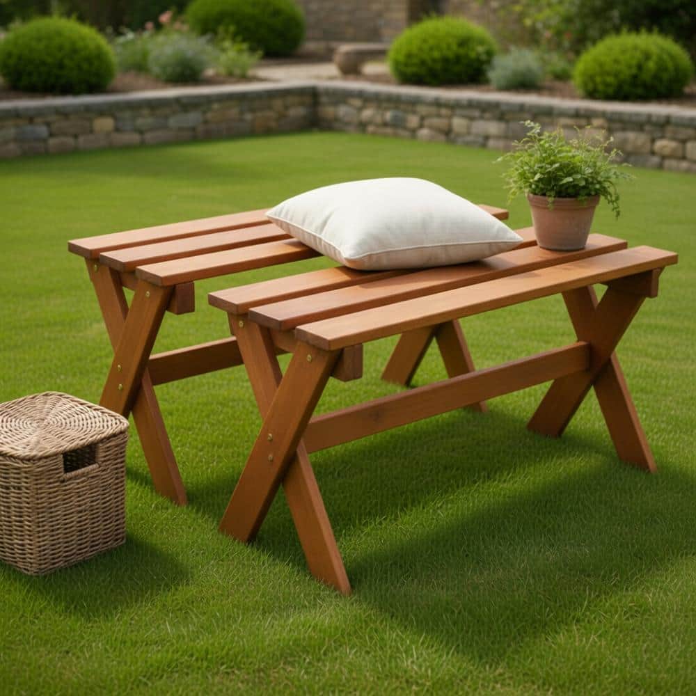 Two Pack Backless Hardwood Dining Bench Teak Oil Finish Heavy Load Bearing Capacity price history on PriceWatchPro