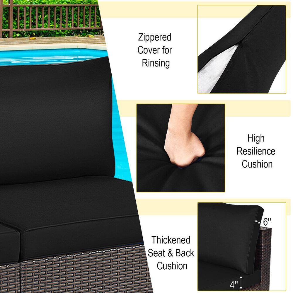 Black and Brown Rattan Armless Outdoor Sectional Sofa