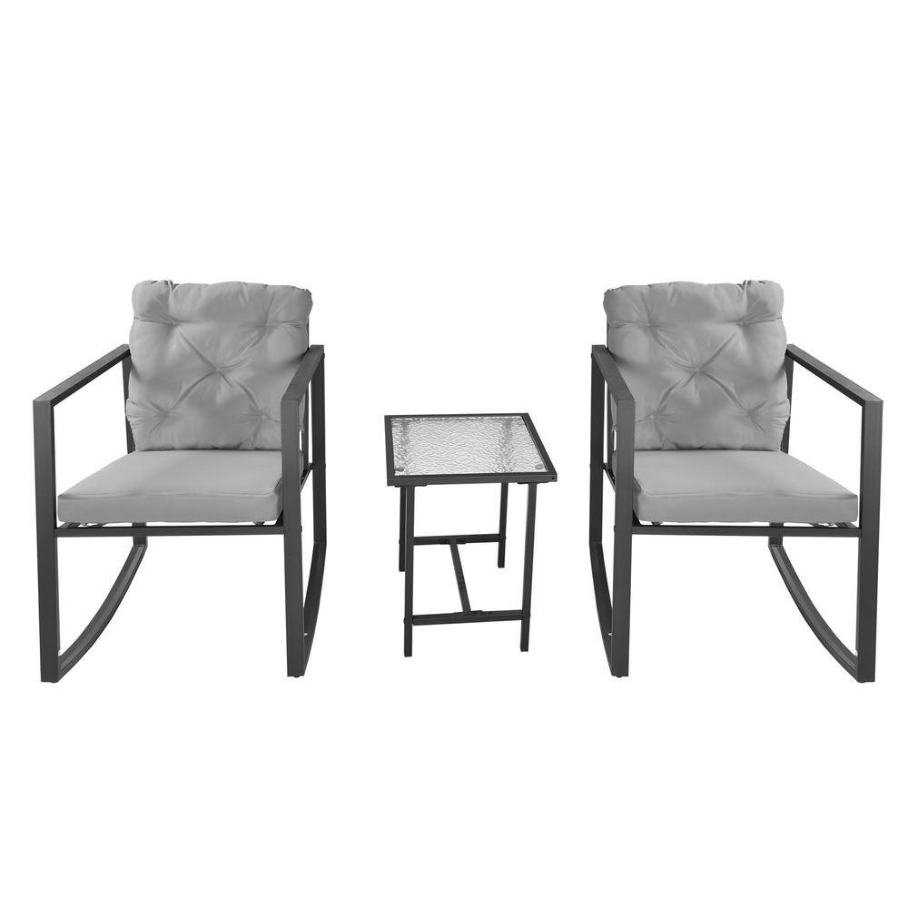 3-Pieces Metal Outdoor Bistro Rocking Conversation Sets with Coffee Table a