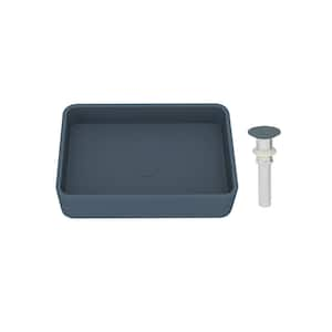 19.7 in. Concrete Art Basin Rectangular Bathroom Vessel Sink in Blue Ashes with The Same Color Drainer