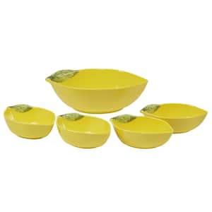 3-D Lemon 5-Piece Multicolored Melamine 11.75 in. 72 oz. and 7.25 in. 18 oz. Serving Bowl Set