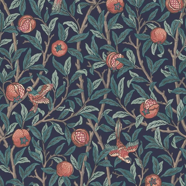 Graham & Brown William Morris At Home Bird and Pomegranate Navy Blue ...