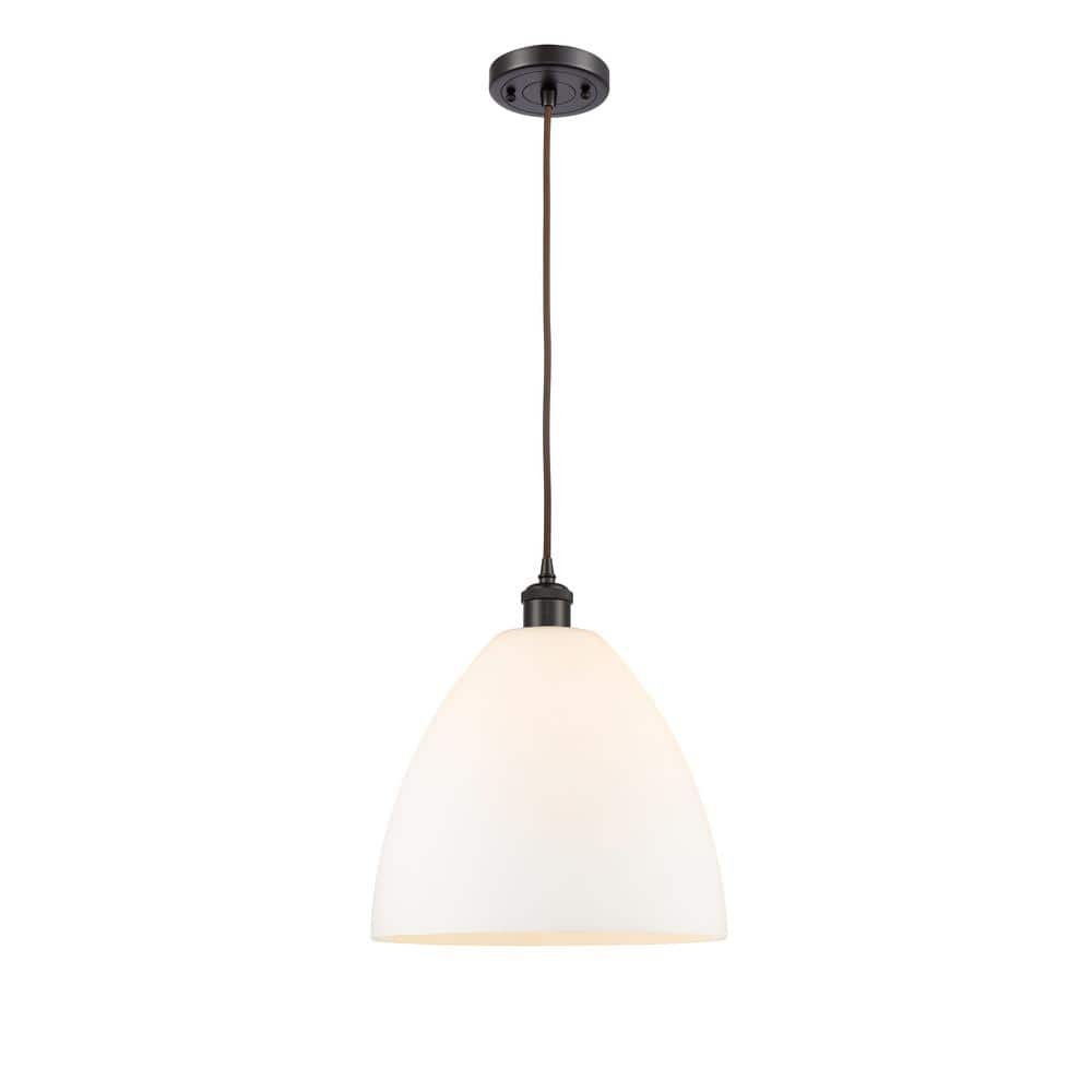 Bristol Glass 60-Watt 1 Light Oil Rubbed Bronze Shaded Mini Pendant Light with Frosted glass Frosted Glass Shade -  Innovations