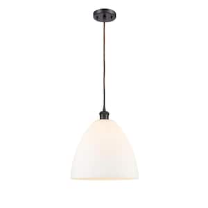 Bristol Glass 60-Watt 1 Light Oil Rubbed Bronze Shaded Mini Pendant Light with Frosted glass Frosted Glass Shade