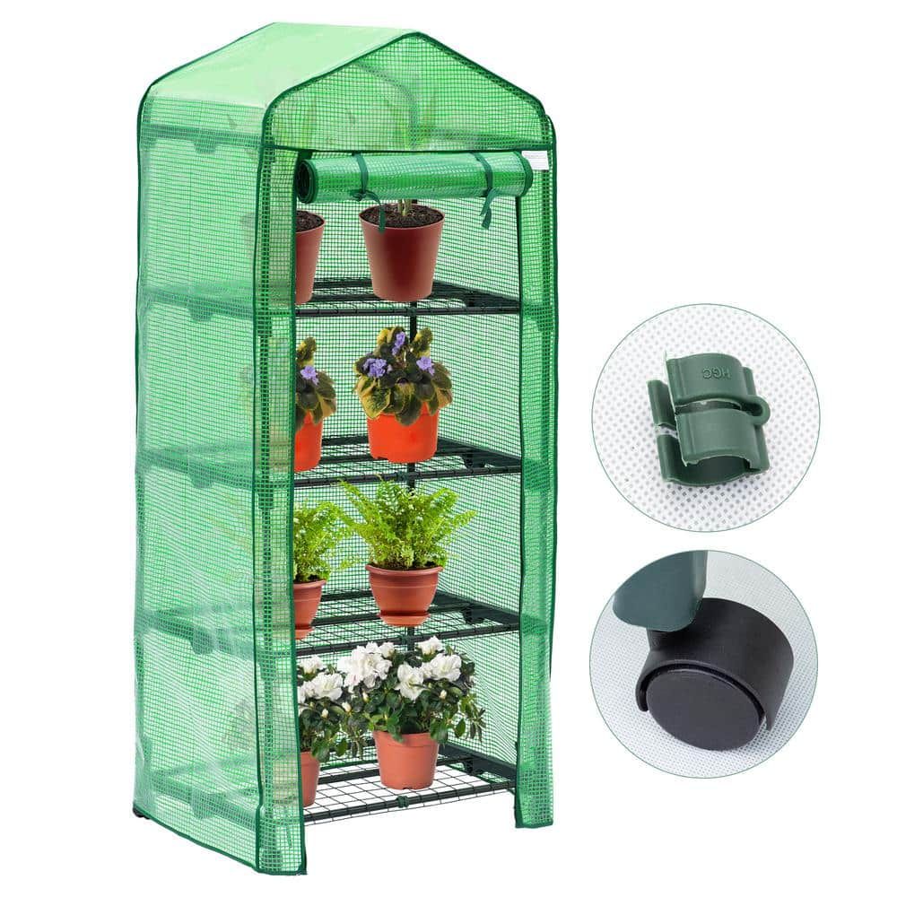 Laurel Canyon 2 Tier/9 Shelves Walk in Greenhouse for Outdoors with PE Cover and Roll Up Door and 2 Side Mesh Windows Outdoor Indoor Portable Gardening Plant Greenhouse 57 W x 56.5 D x 76 H 