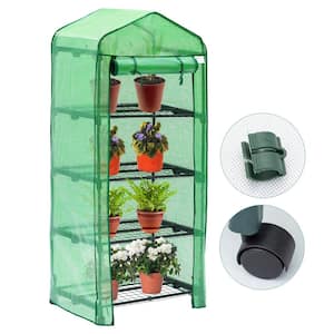 27 in. W x 18.5 in. D x 65 in. H Indoor/Outdoor Mini Greenhouse with 4 Plant Shelves and PE Cover with Zippered Door