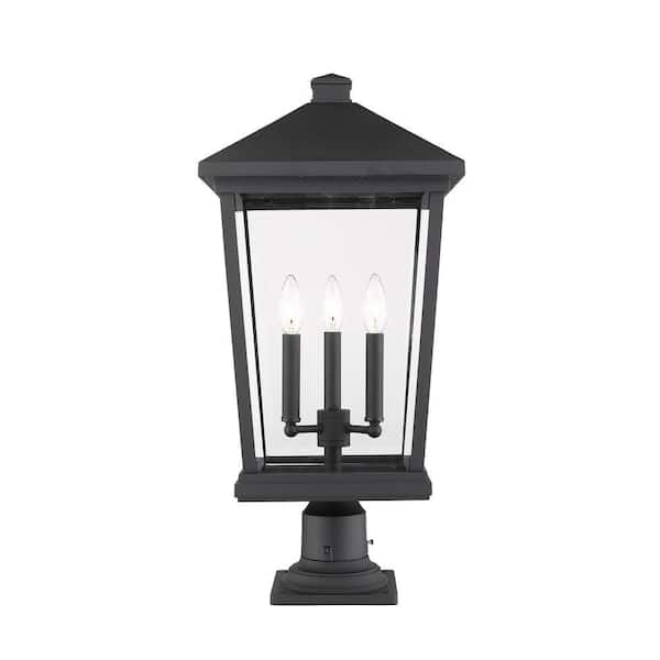 Beacon 25.5 in. 3-Light Black Aluminum Hardwired Outdoor Weather Resistant Pier Mount Light with No Bulb included