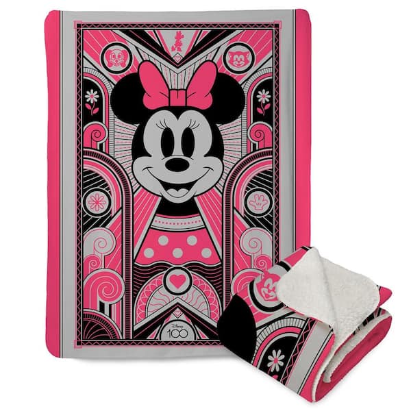 Disney D100 Art Deco Minnie Mink Sherpa Multicolor Throw Blanket