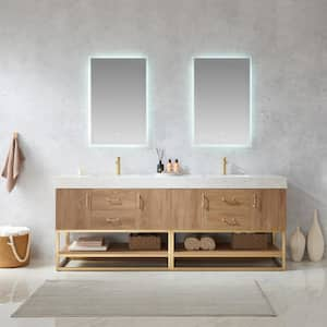 Alistair 84 in. W x 22 in. D x 34 in. H Double Sink Bath Vanity in North American Oak with White Composite Stone Top