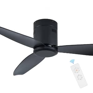 52 in. 3-Speeds Flush Mount Ceiling Fans without Lights, Black Modern Fan with Remote Control and Timing