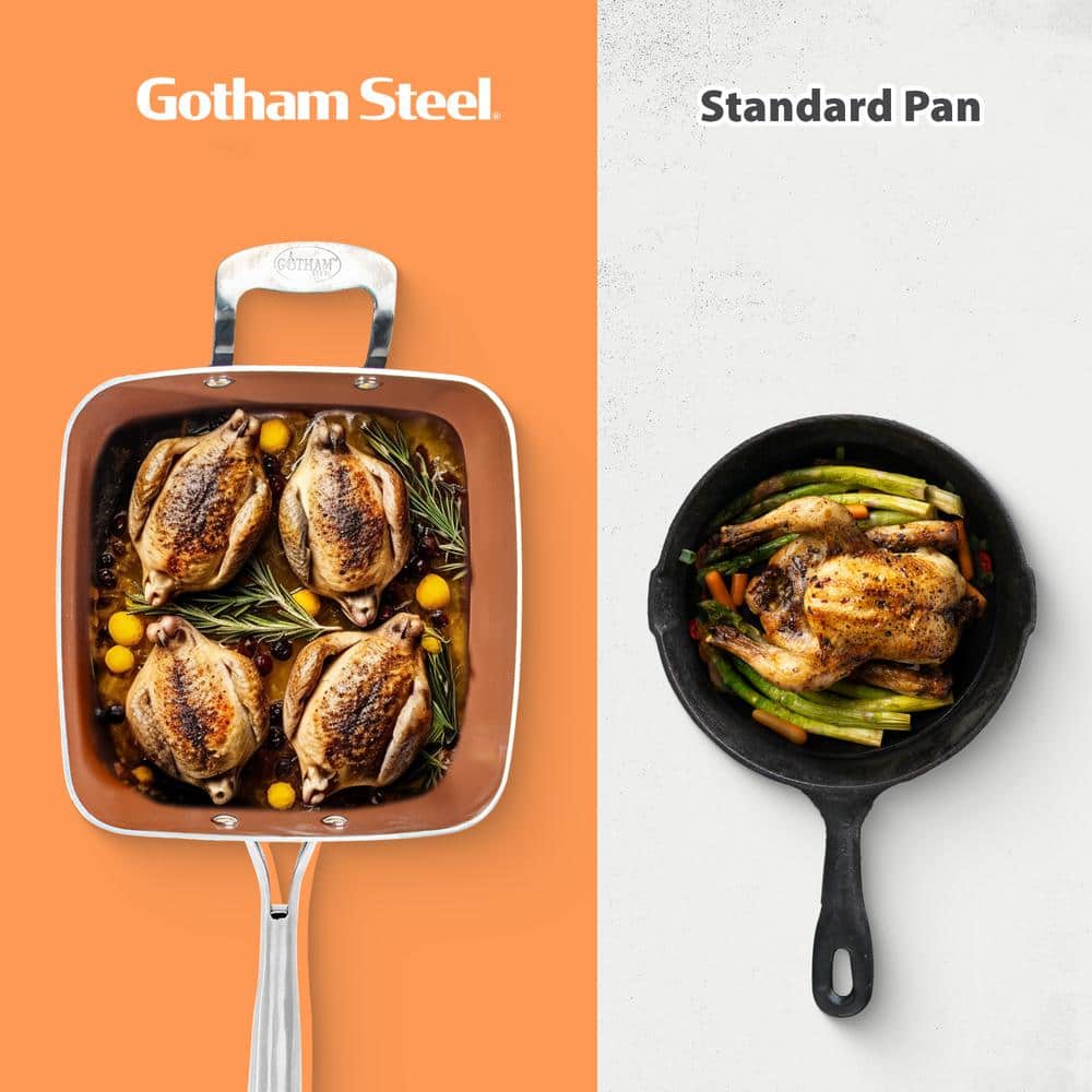 Hammered Copper 9.5-Inch Aluminum Nonstick Deep Frying Pan Set with Lid