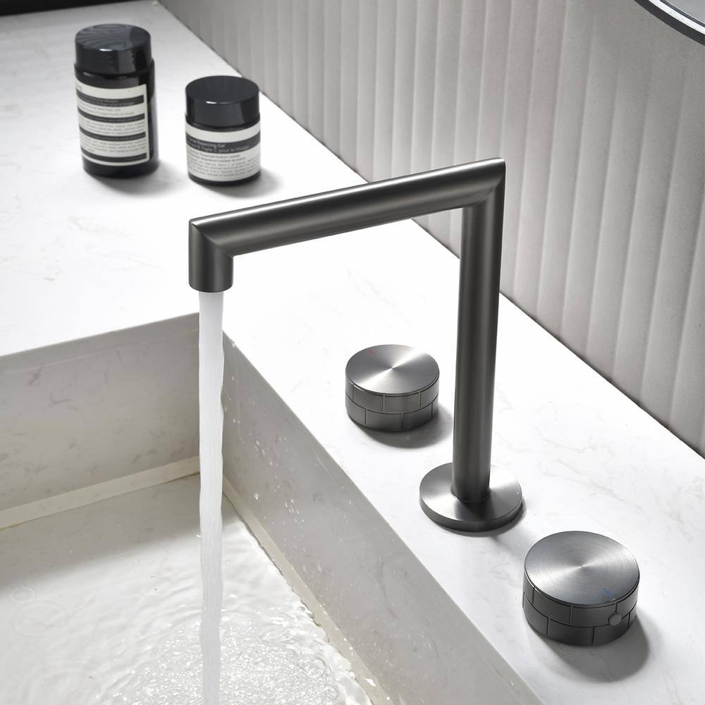 Gunmetal Gray Brass Double Handle Widespread Bathroom Faucet
