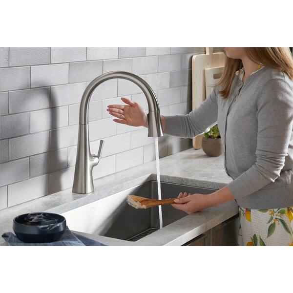 KOHLER Graze Single-Handle Touchless Pull Down Sprayer Kitchen Faucet in Matte Black