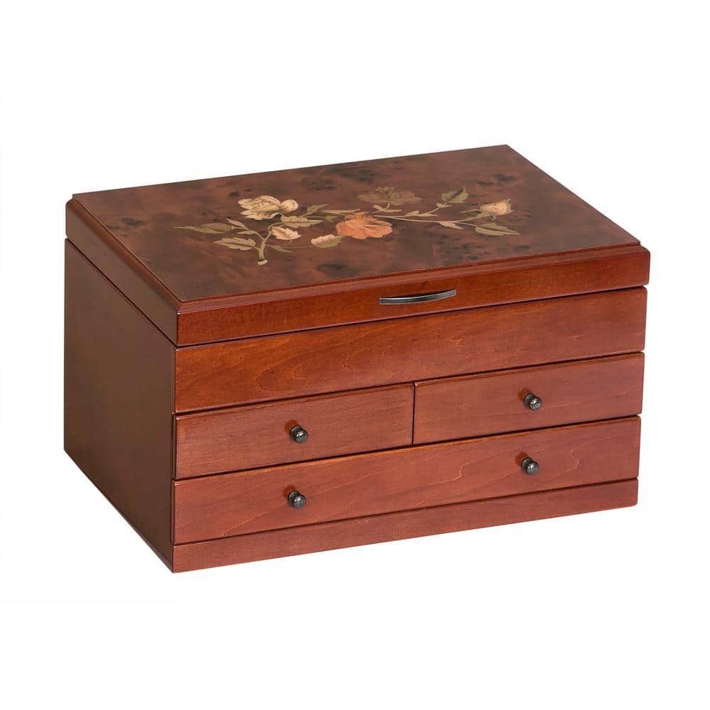 Mele & Co Fairhaven Walnut Finish Wooden Jewelry Box 00798S17 - The Home Depot