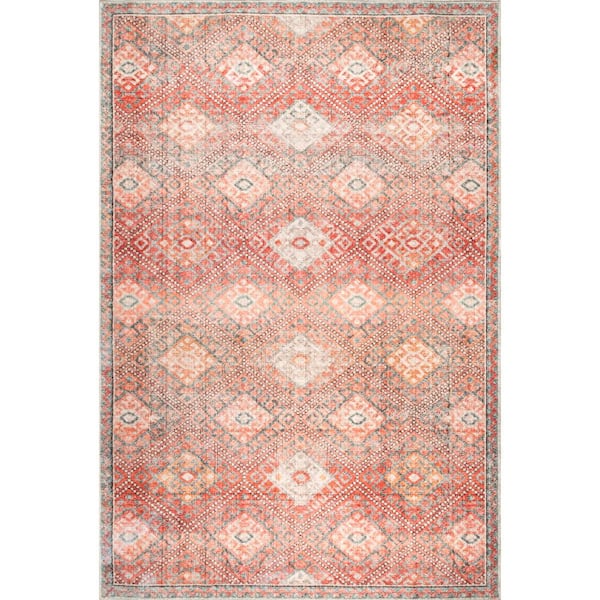 nuLOOM Serenity Machine Washable Peach 9 ft. x 12 ft. Persian Area Rug