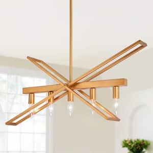Geometric Gold Chandelier, Modern 5-Light Brushed Deep Gold Island Farmhouse Chandelier Ceiling Light with Candle Style