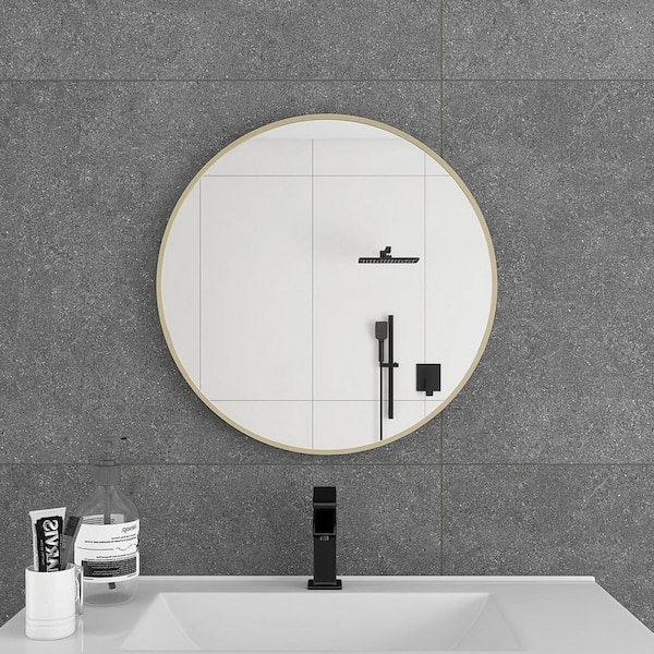 20 in. W x 20 in. H Small Round Framed Wall-Mounted Bathroom Vanity Mirror in Gold