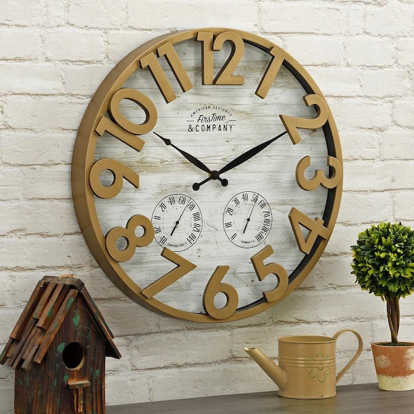 FirsTime & Co. 18 in Gold Sherwood Shiplap Farmhouse Outdoor Clock