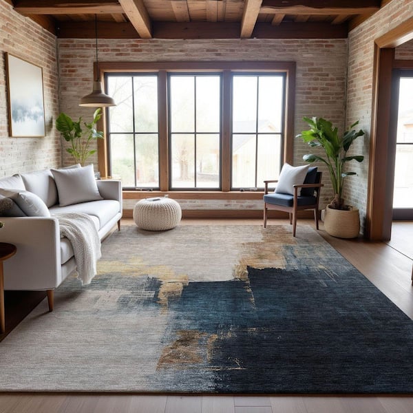 Mayfield Premium Machine Washable Abstract AMF1071 Taupe 9 ft. x 12 ft. Area Rug