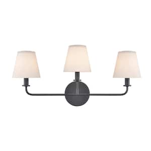 Holly 24 in. W 3-Light Matte Black Vanity Light with Glass Shades