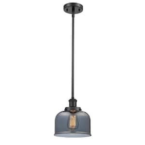 Bell 1-Light Matte Black Shaded Pendant Light with Plated Smoke Glass Shade