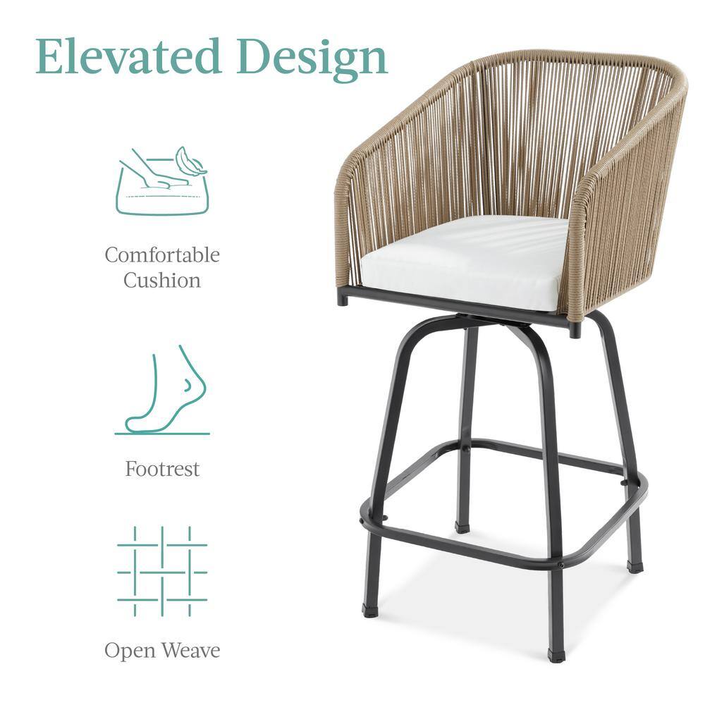 Natural Wicker Swivel Bar Height Chairs with Cushions