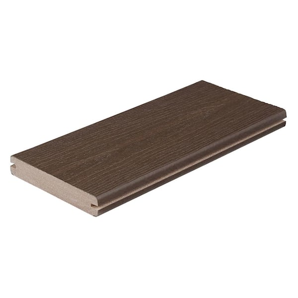 Sanctuary 1 in. x 6 in. x 1 ft. Espresso Grooved Edge Capped Composite Deck Board Sample