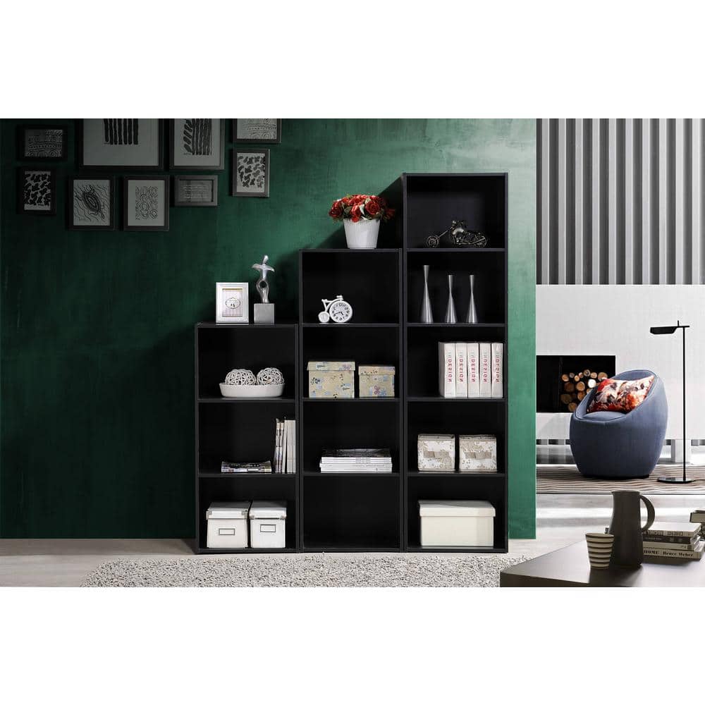 Kids' Playroom Black Bookcase with Cubes and Doors