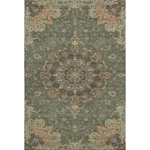 Mayfield Premium Machine Washable Abstract AMF2489 Olive 9 ft. x 12 ft. Area Rug