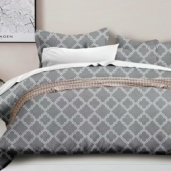 2 Pieces Gray Geometric Microfiber Twin Comforter Set