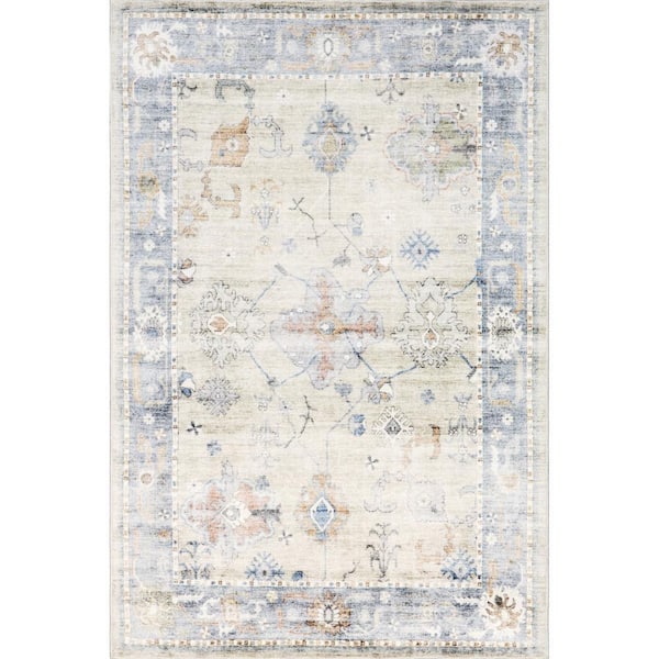 nuLOOM Alayah Floral & Paisley Machine Washable Light Blue 7 ft. x 9 ft. Oriental Area Rug