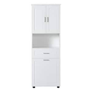 24.72 in. W x 16.29 in. D x 69.92 in. H White MDF Freestanding Linen Cabinet with Laundry Hamper in White