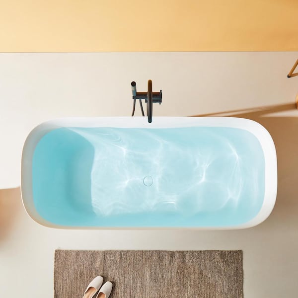 68.9 in. x 29.5 in. Freestanding Solid Surface Soaking Bathtub with Drain and Overflow in Matte White