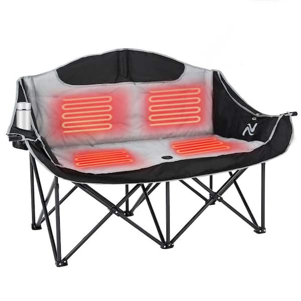 XXXL Heated Double Camping Chair 2-Person Heated Folding Chairs w/ 3 Heat Levels and 4 Heating Zones 550 lbs. Capacity