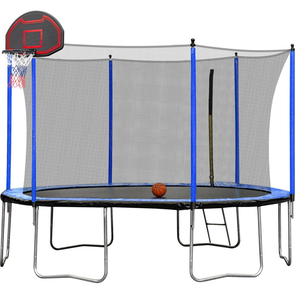 12 ft. Trampoline Outdoor Trampoline with Basketball Hoop Inner Safety Encl