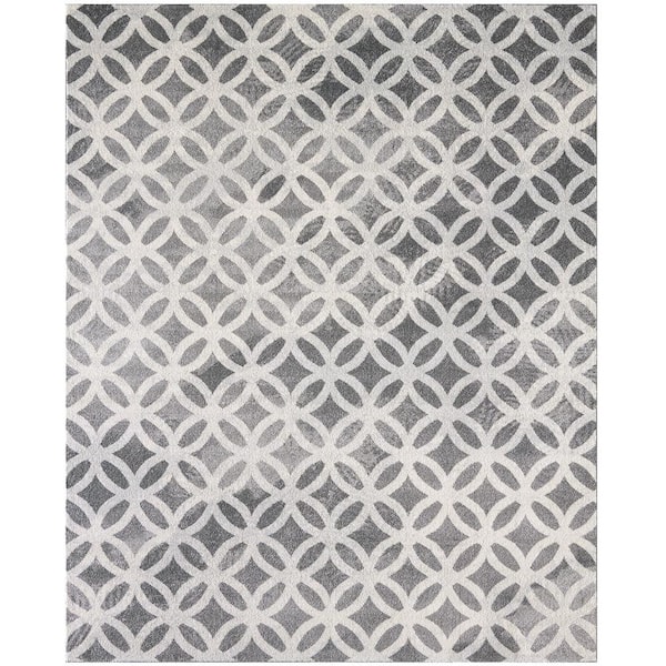 Daphne Gray Circular Diamond 2.5 ft. x 6 ft. Classic Pattern Abstract Runner Rug