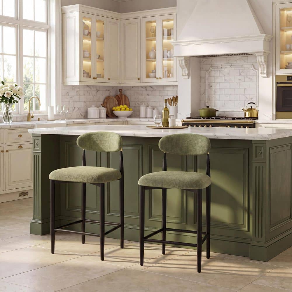 Morden Fort Moss Green Chenille 26 in. Counter Stool Upholstered