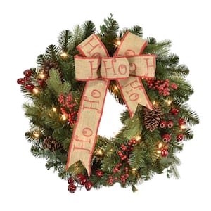 24 in. Pre-Lit Incandescent Artificial Christmas Wreath with 100 Tips and 35 Ul Clear Lights