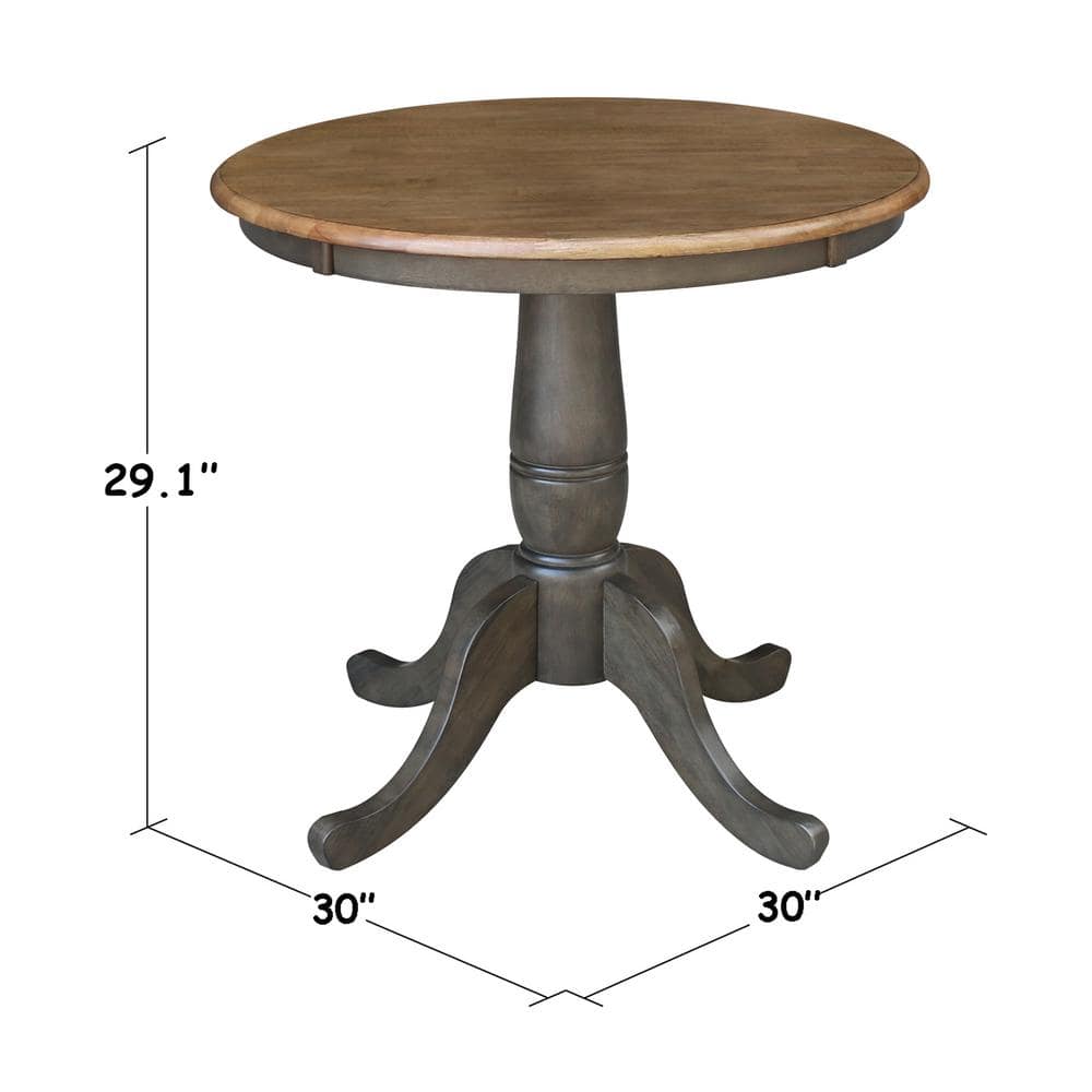 Hickory and Washed Coal Round Wood Pedestal Dining Table