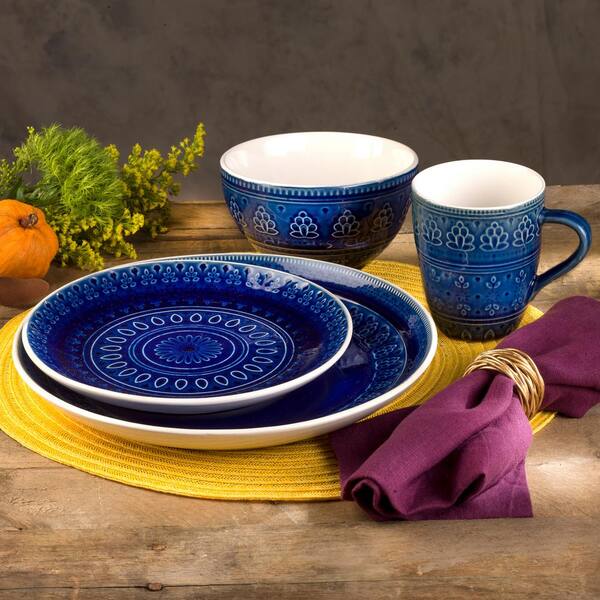 Fez 16-Piece Blue Reactive Crackleglaze Stoneware Dinnerware Set (Service for 4) - FEZ-86-41221-B