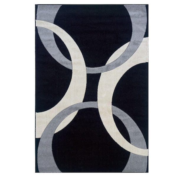 Linon Home Decor Corfu Collection Black and Grey 8 ft. x 10 ft. Indoor Area Rug